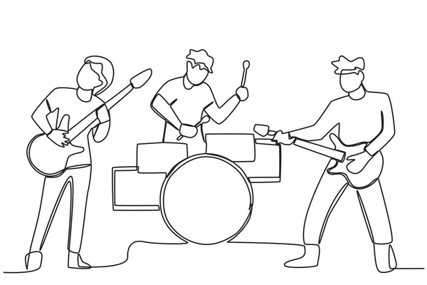 音楽バンドを演奏する少年たちのグループ 音楽バンド オンライン ドローイング — ストックベクタ