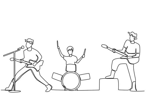 Groupe Garçons Jouant Groupe Musique Dessin Une Ligne Groupe Musique — Image vectorielle