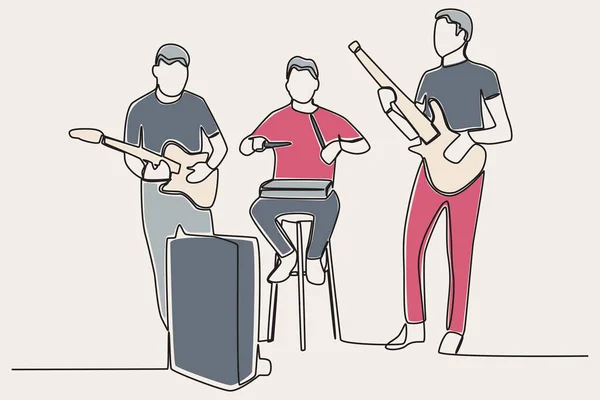 Een Groep Jongens Die Een Muziekband Spelen Muziekband Één Lijn — Stockvector