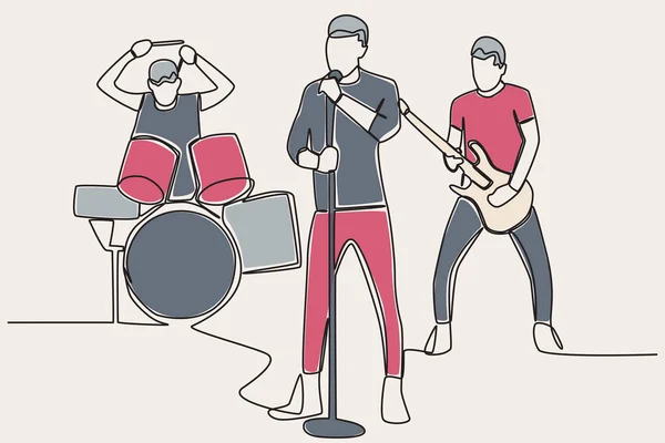 Een Groep Jongens Die Een Muziekband Spelen Muziekband Één Lijn — Stockvector