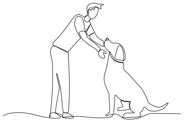 Köpeğiyle yürüyen bir kadın. Köpeğin tekli çizimiyle oynamak ya da yürümek