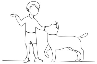 Köpeğiyle yürüyen bir kadın. Köpeğin tekli çizimiyle oynamak ya da yürümek