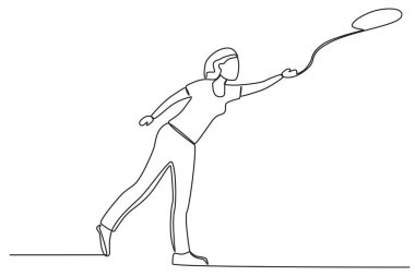 Esneme hareketleri yapan bir adam. Park etkinlikleri tek satırlık çizim