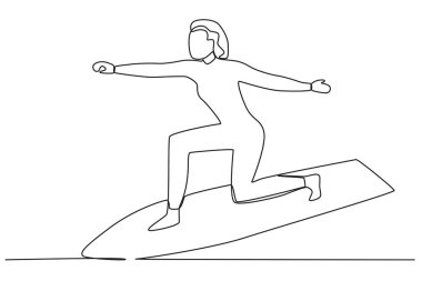 Sörf tahtası taşıyan bir kadın. Tek satırlık sörf