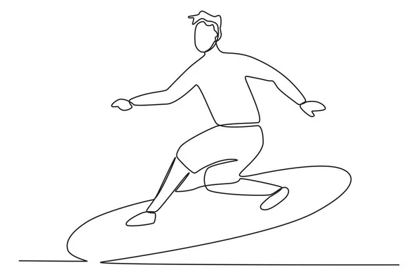 Kvinna Som Bär Surfbräda Surfing Linje Ritning — Stock vektor