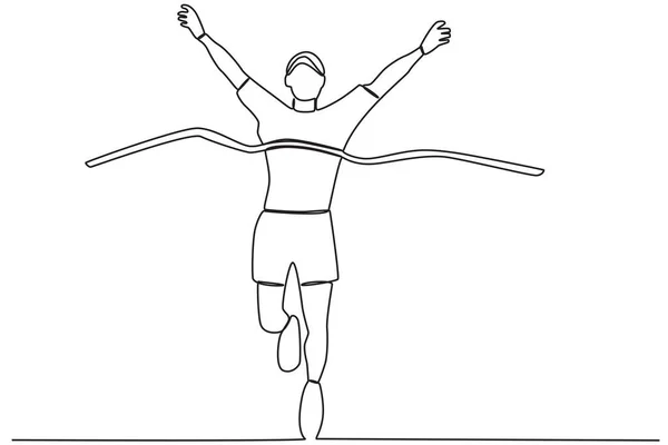 Ein Läufer Erreicht Das Ziel Einzeiliges Ziehen Der Ziellinie — Stockvektor