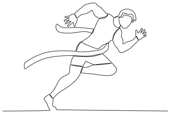 Ein Läufer Erreicht Das Ziel Einzeiliges Ziehen Der Ziellinie — Stockvektor