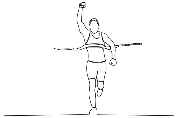 Löpare Når Mållinjen Färdigställa Linje Ritning — Stock vektor
