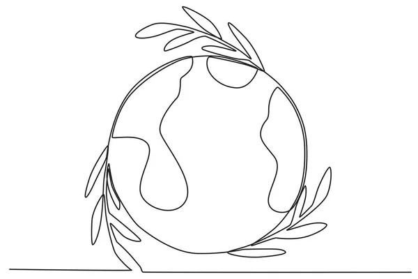 Země Obklopená Listím Světový Den Jednořádkového Kreslení — Stockový vektor