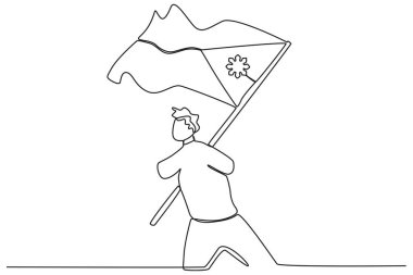 Elinde Filipin bayrağı tutan bir adam. Filipin 'in bağımsızlık günü tek satırlık