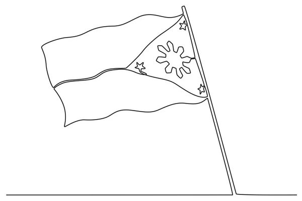 Man Med Filippinsk Flagga Filippinsk Självständighet Dag Ett Linje Ritning — Stock vektor