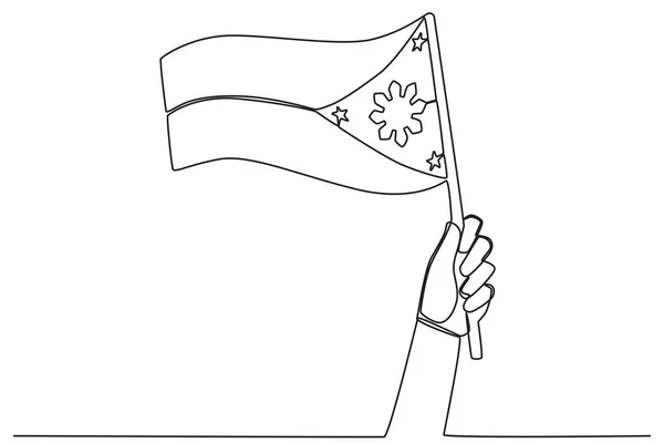 一个拿着菲律宾国旗的男人菲律宾独立日单行绘图 — 图库矢量图片