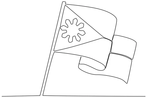 一个拿着菲律宾国旗的男人菲律宾独立日单行绘图 — 图库矢量图片