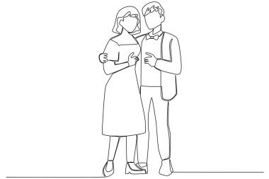 Bir erkek ve bir kadın evleniyor. Düğün tek satırlık çizim