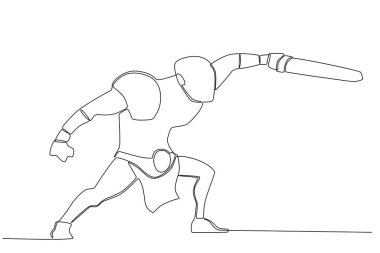 Kılıç tutan eski bir savaşçı. Eski savaşçı tek satırlık çizim