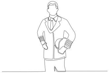 Pilot kıyafeti giyen bir kadın. Pilot ve uçak tek çizgi çiziyor