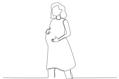 Bir anne bebeğini emzirir. Hamilelik ve emzirme tek çizgi çizimi