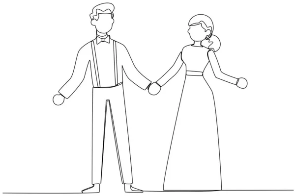 Man Woman Get Married Wedding One Line Drawing — Stock Vector