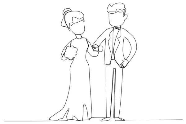一个男人和一个女人结婚 婚礼单行画图 — 图库矢量图片