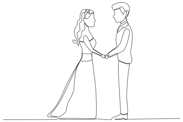 Egy Férfi Egy Összeházasodnak Esküvői Egysoros Rajz — Stock Vector