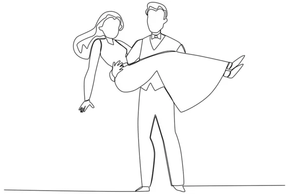 Bir Erkek Bir Kadın Evleniyor Düğün Tek Satırlık Çizim — Stok Vektör