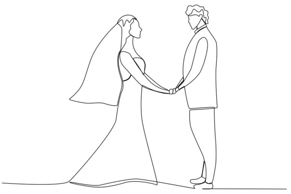 Een Man Een Vrouw Trouwen Bruiloft Een Lijn Tekening — Stockvector