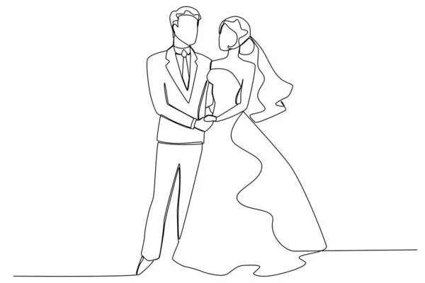 Homme Une Femme Marient Mariage Dessin Une Ligne — Image vectorielle
