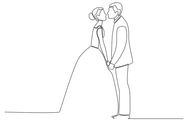Egy Férfi Egy Összeházasodnak Esküvői Egysoros Rajz — Stock Vector