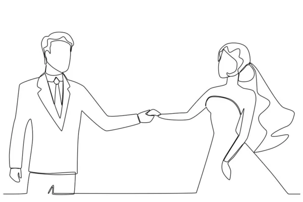 Bir Erkek Bir Kadın Evleniyor Düğün Tek Satırlık Çizim — Stok Vektör