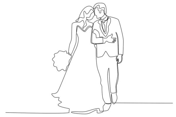一个男人和一个女人结婚 婚礼单行画图 — 图库矢量图片