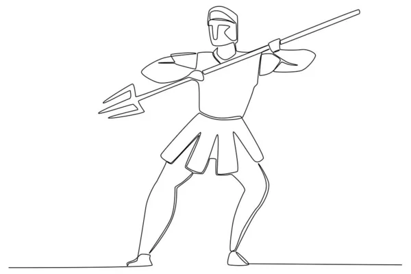 Ένας Αρχαίος Πολεμιστής Που Κρατάει Σπαθί Αρχαίο Σχέδιο Μιας Γραμμής — Διανυσματικό Αρχείο