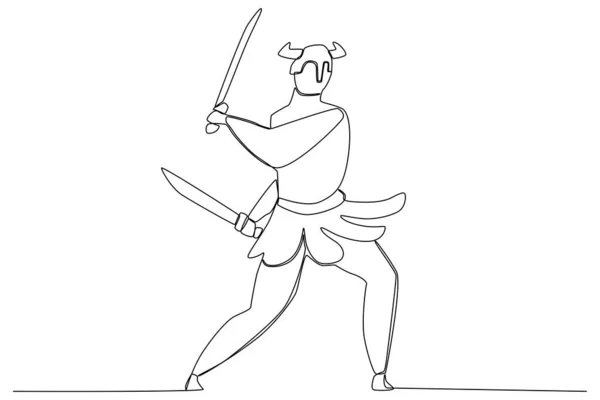 一个拿着剑的古代战士古代武士单线绘图 — 图库矢量图片