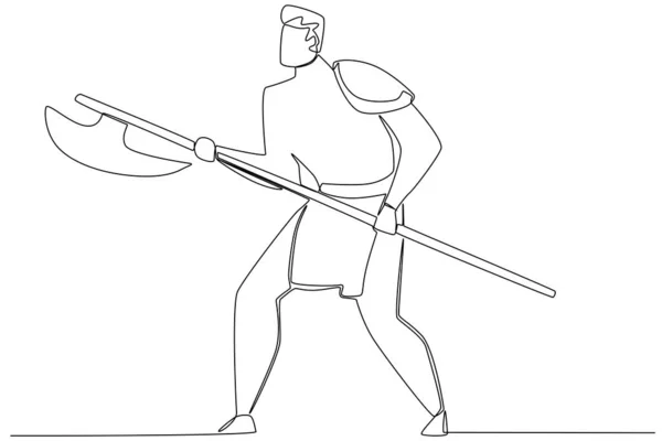 Древний Воин Держащий Меч Однолинейный Рисунок Древнего Воина — стоковый вектор