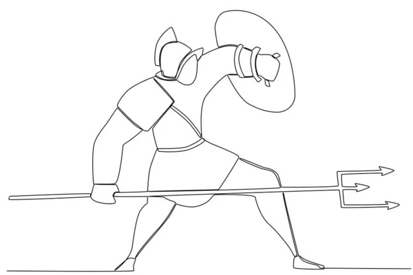 Starověký Válečník Držící Meč Starověká Válečnická Jednořádková Kresba — Stockový vektor