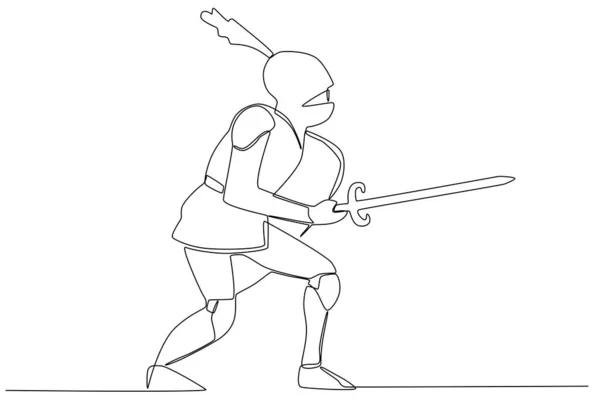 Kılıç Tutan Eski Bir Savaşçı Eski Savaşçı Tek Satırlık Çizim — Stok Vektör