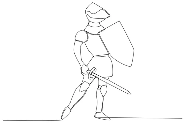 Guerreiro Antigo Segurando Uma Espada Guerreiro Antigo Desenho Uma Linha — Vetor de Stock