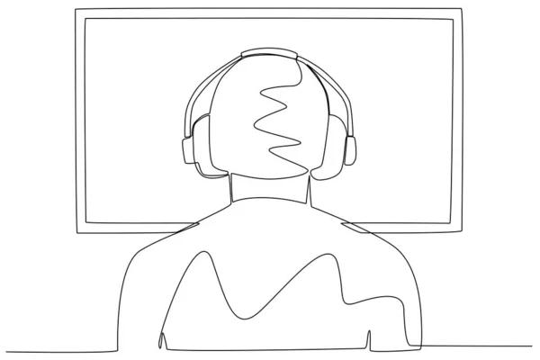 一个男人玩网络游戏的背景图 在线游戏单线绘图 — 图库矢量图片