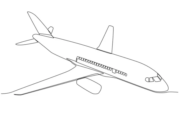 Eine Frau Pilotenkostüm Pilot Und Flugzeug Einzeilige Zeichnung — Stockvektor