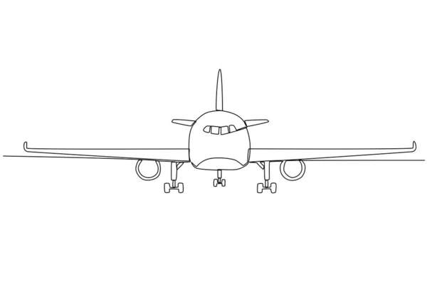 Woman Wearing Pilot Outfit Pilot Plane One Line Drawing — Stock Vector