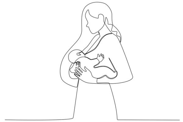Мать Кормит Грудью Своего Ребенка Беременность Кормление Грудью Однострочный Рисунок — стоковый вектор