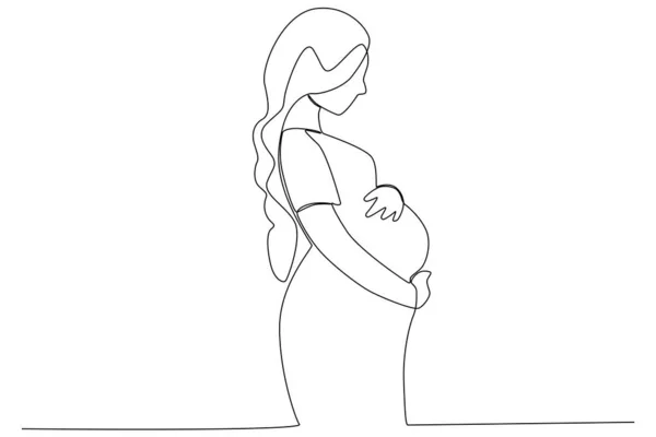 Una Madre Allatta Suo Bambino Incinta Allattamento Disegno Una Riga — Vettoriale Stock