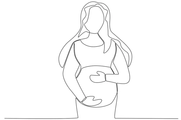 Uma Mãe Amamenta Bebé Grávida Amamentação Desenho Uma Linha — Vetor de Stock