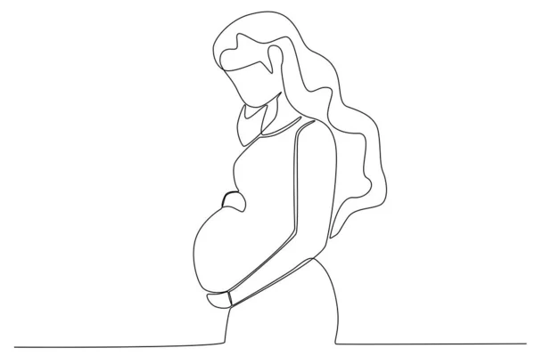 Matka Kojí Své Dítě Těhotná Kojící Jednořádková Kresba — Stockový vektor