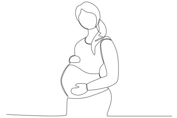 Una Madre Amamanta Bebé Embarazada Amamantando Dibujo Una Línea — Vector de stock