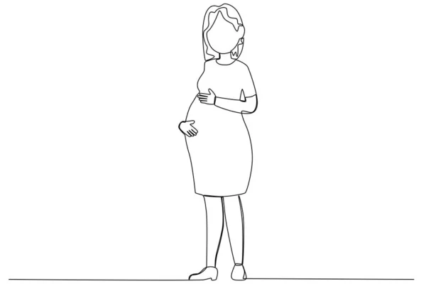 Una Madre Amamanta Bebé Embarazada Amamantando Dibujo Una Línea — Vector de stock