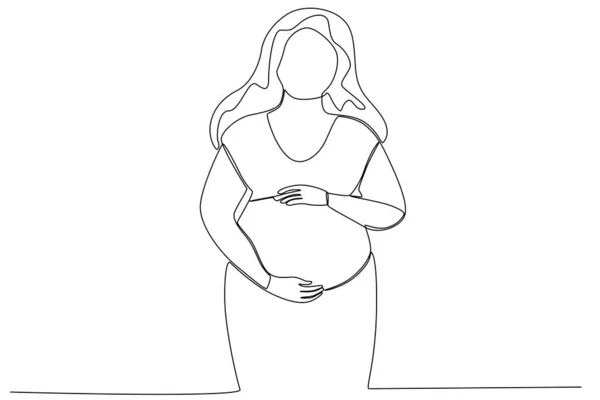 Uma Mãe Amamenta Bebé Grávida Amamentação Desenho Uma Linha —  Vetores de Stock