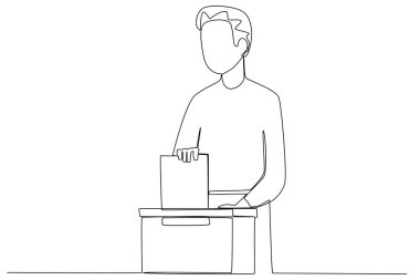 Bir kadın oylamayı bitirir. Tek satırlık çizim