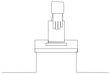 Bir kadın oylamayı bitirir. Tek satırlık çizim
