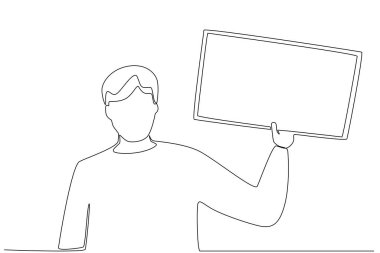 Bir kadın oylamayı bitirir. Tek satırlık çizim