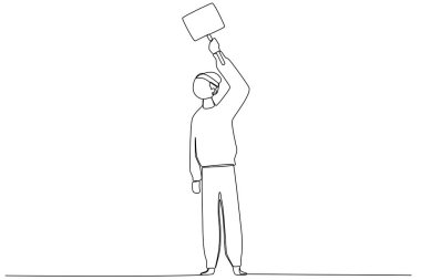 Bir kadın oylamayı bitirir. Tek satırlık çizim